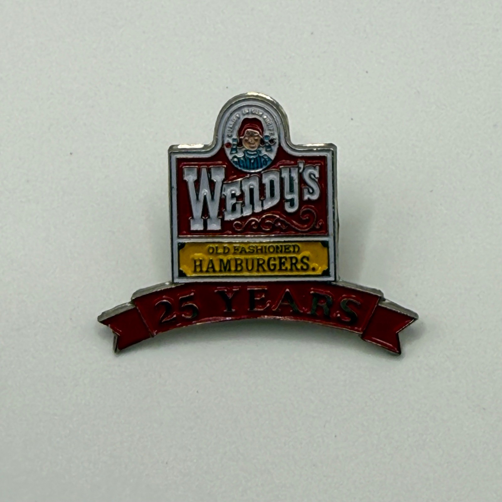Vintage Wendy\'s Old Fashioned Hamburgers 25 Years Anniversary Enamel Lapel Pin