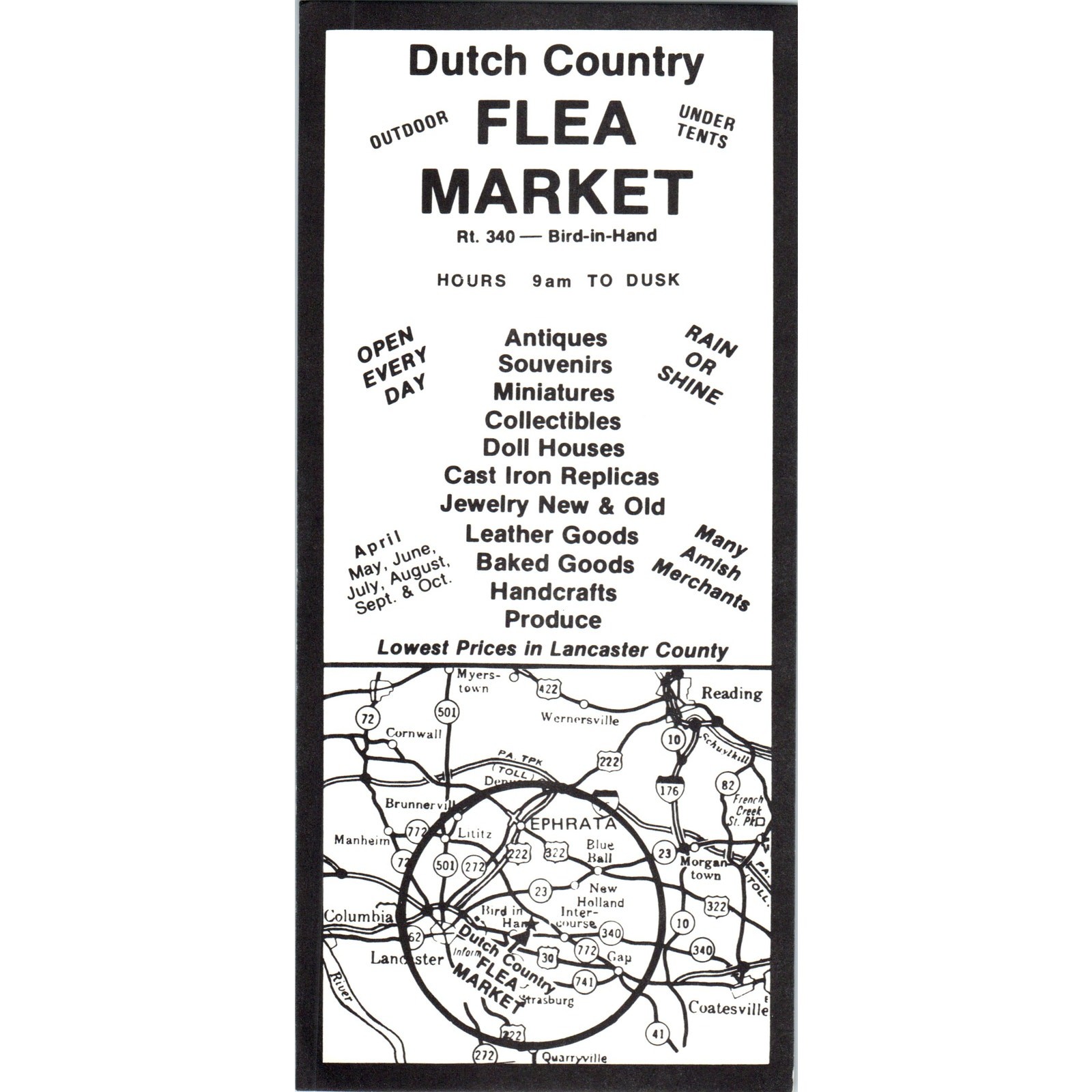 1970s The Dutch Country Flea Market Lancaster County PA Travel Leaflet H5-4