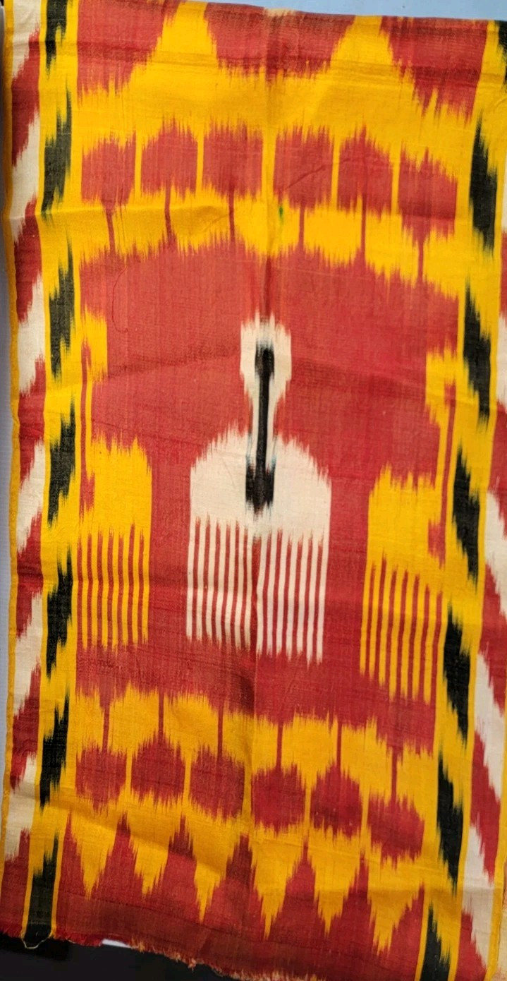Old Cental Asia Uzbek Bukhara Silk Ikat Fabric 3.5 Yrds 16\