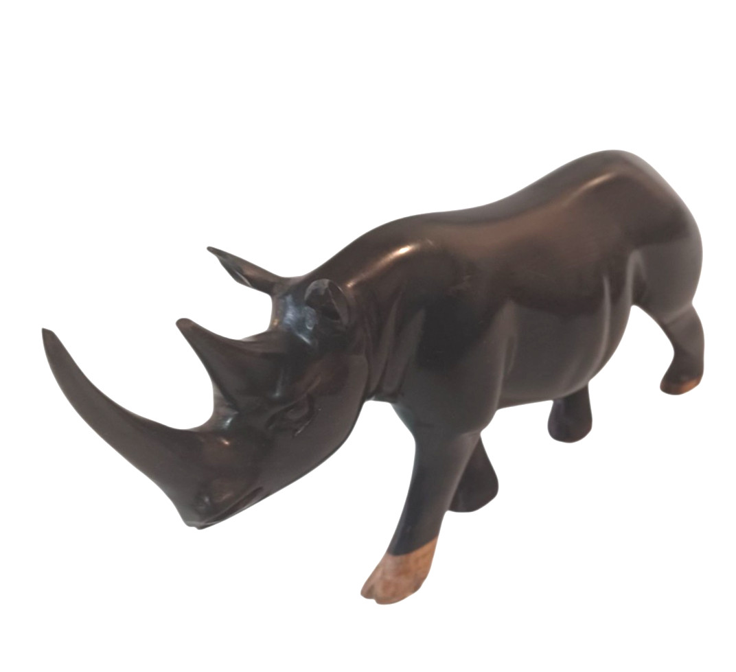 Vtg Rhinoceros Hand Carved Hard Wood Ironwood Rhino Wood Figurine African Statue