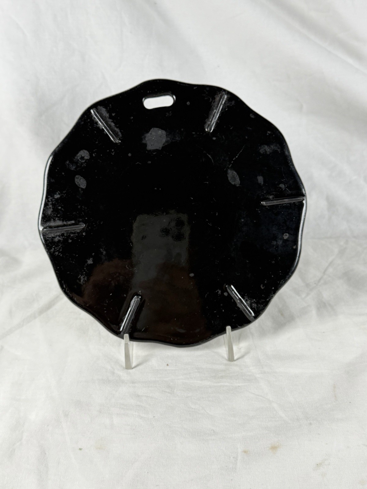 Vintage LSA Cast Iron Trivet Black Enamel Scalloped 6.5