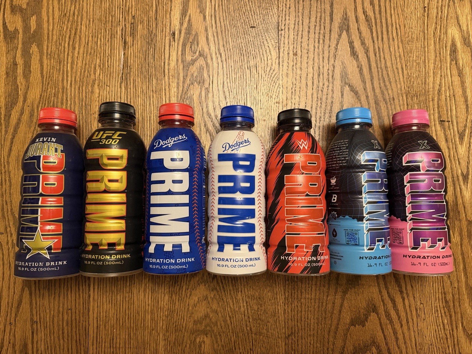 Prime Hydration 7 Empty Bottle Lot - UFC WWE Dodgers X
