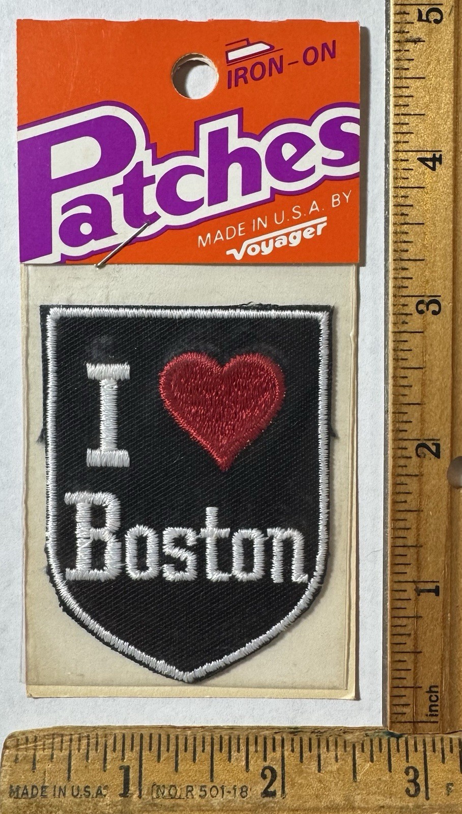 Vintage I Heart Love Boston Massachusetts Iron On Patch Voyager Travel Souvenir