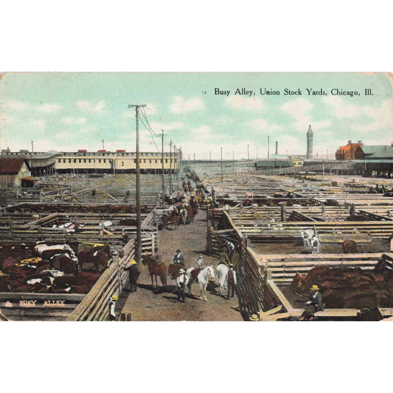 Vintage 1915 Busy Alley Union Stock Yards Chicago Illinois Postcard McClurg VG