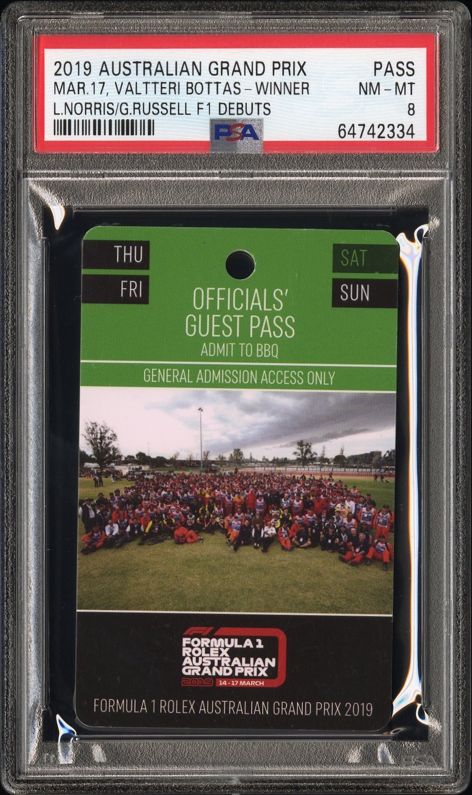 2019 Lando Norris George Russell F1 Debut Ticket Australian Grand Prix | PSA 8