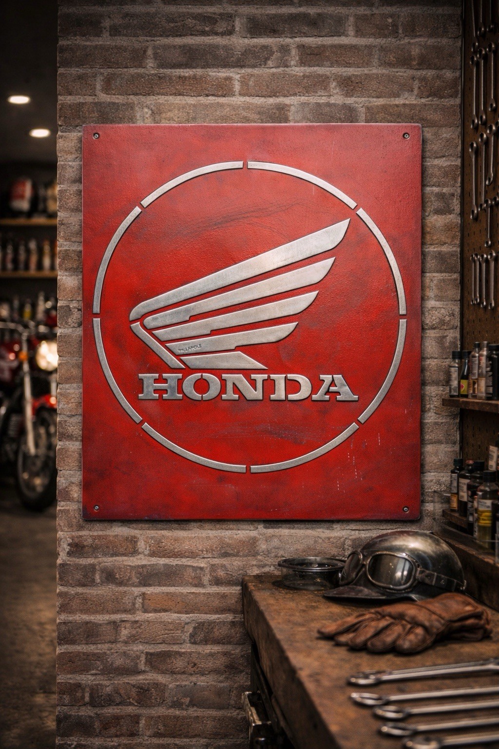 Honda Vintage Steel Garage Sign 20x24 Handmade Aluminum Relief