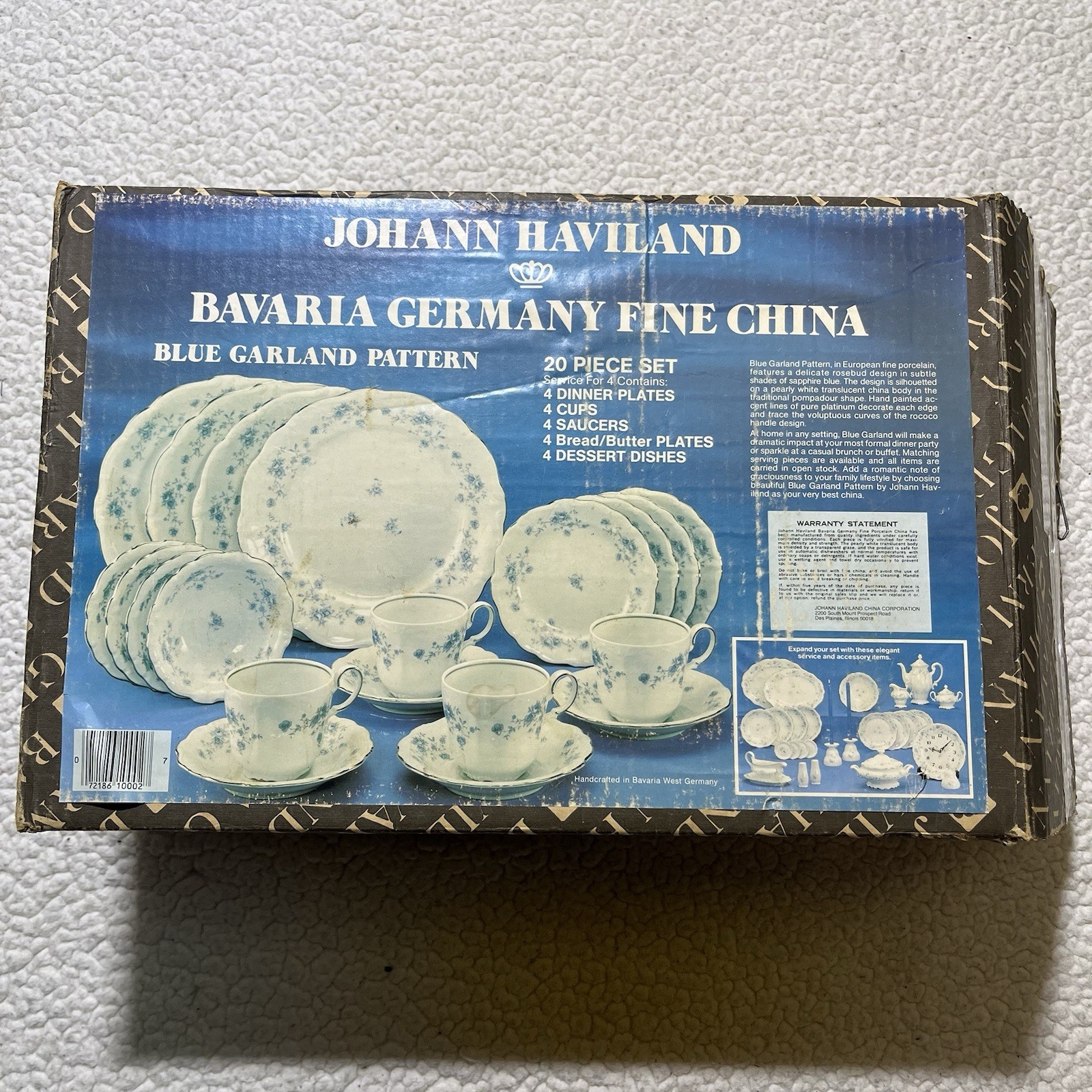 Johann Haviland Fine China 20 Piece Set Blue Garland Pattern New Vintage