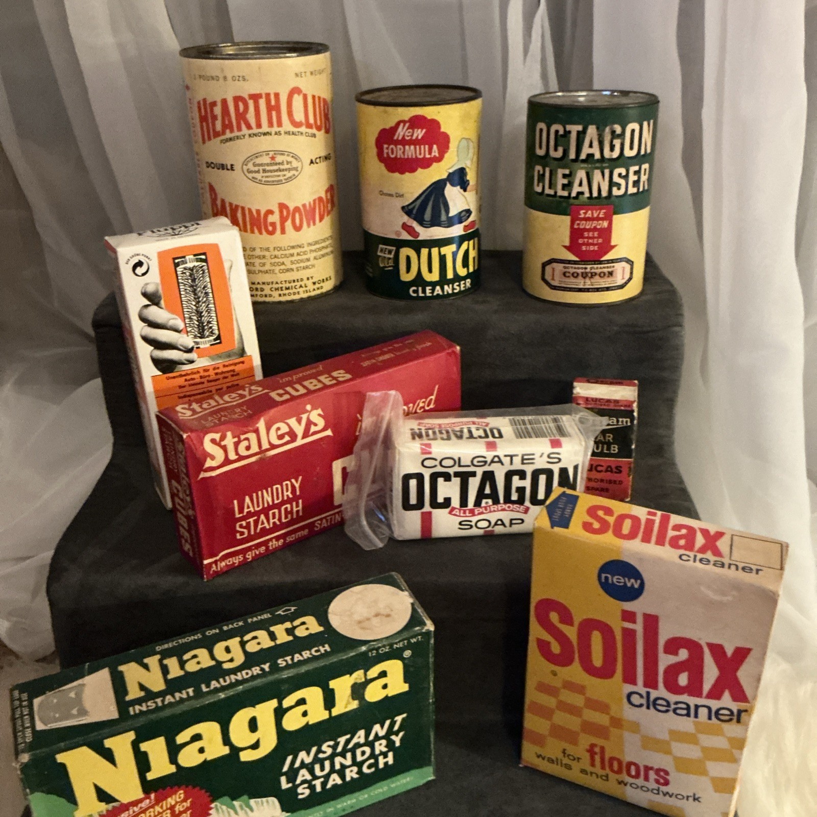 Vintage lot 1950s Niagara Instant Laundry Starch Staleys soilax octagon 9 items 