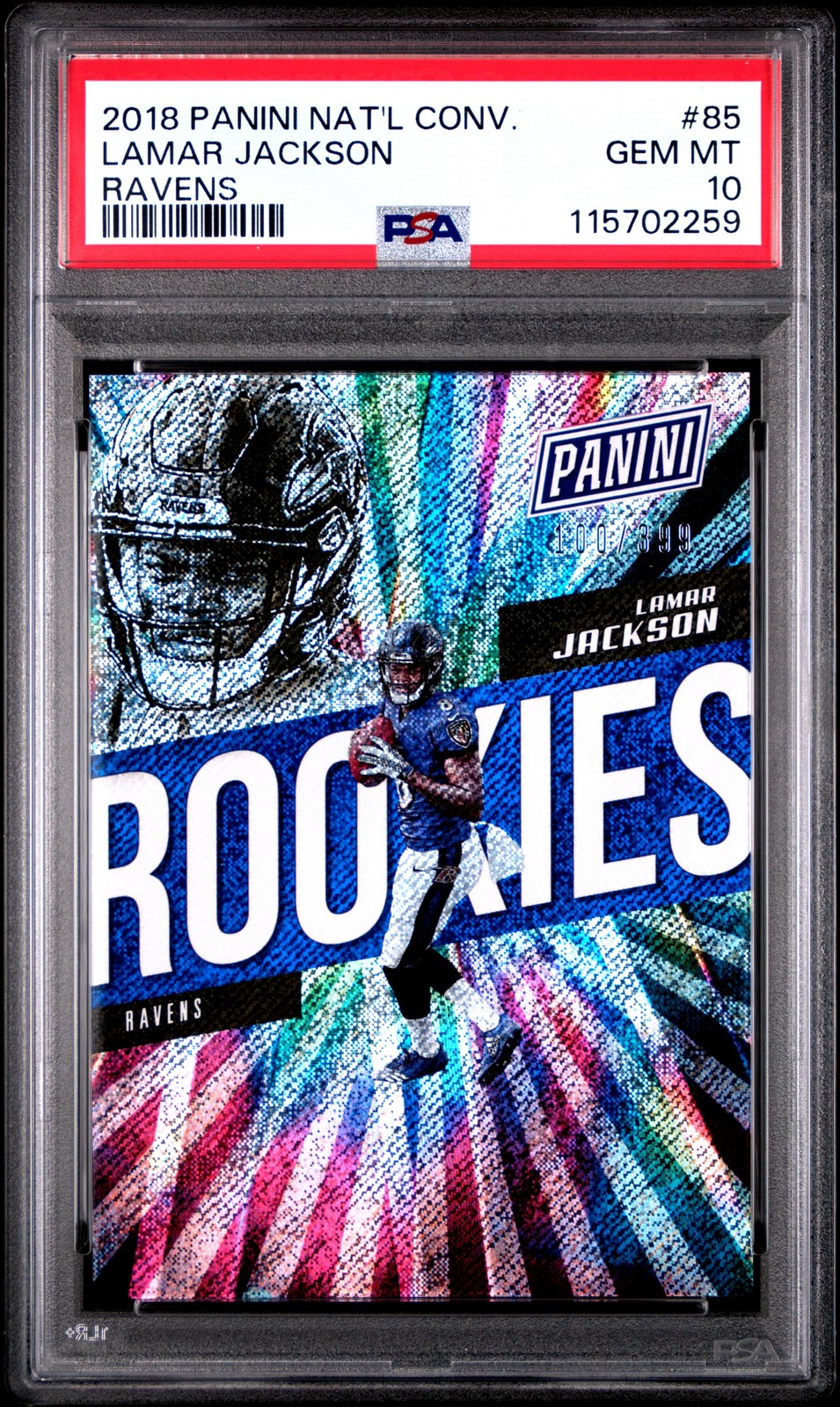 2018 PANINI NATIONAL CONVENTION RAVENS LAMAR JACKSON ROOKIE RC 100/399 PSA 10