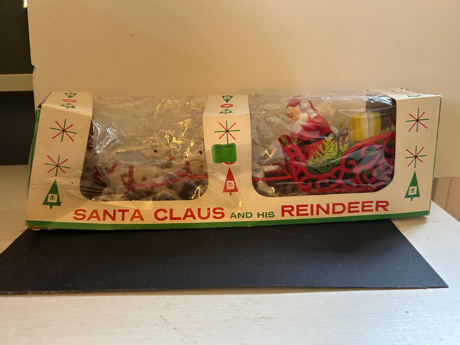 NIB Bradford Antique Vintage Santa And 4 Reindeer Sleigh Christmas Decoration