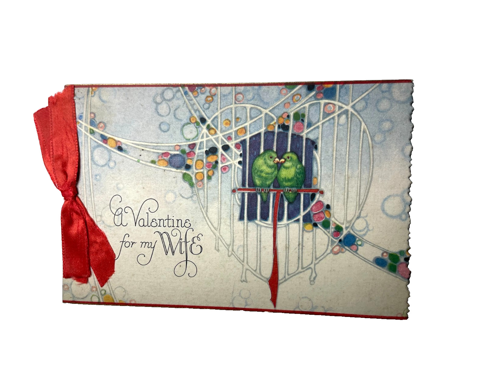 Vtg Antique Unused Valentine Card LOVE BIRDS Valentine, Victorian w/bow