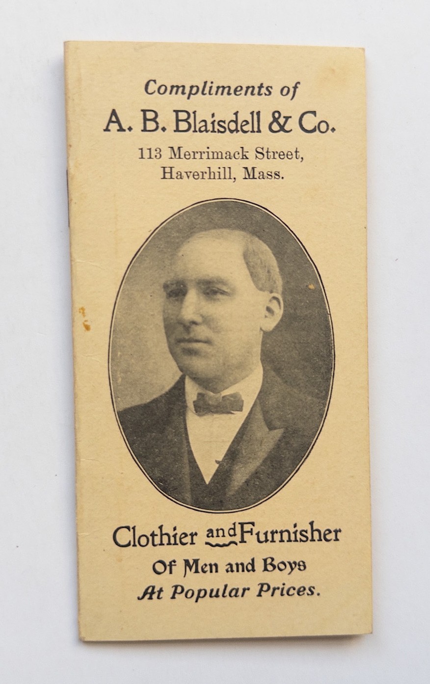Antique A.B. Blaisdell Clothier Haverhill MA Pocket Advertising Notebook Catalog