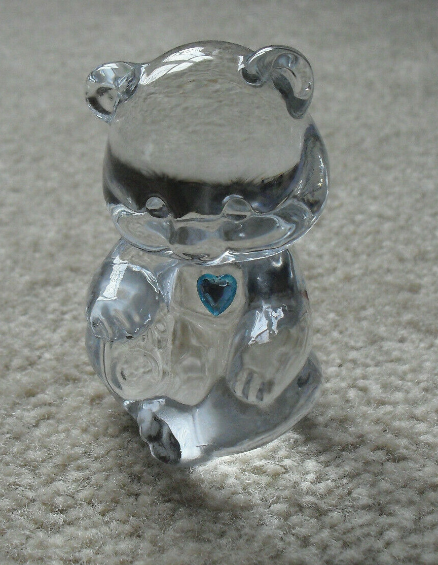 Heavy Fenton Glass Blue Heart Birthday Month Bear Figurine 3 1/2\