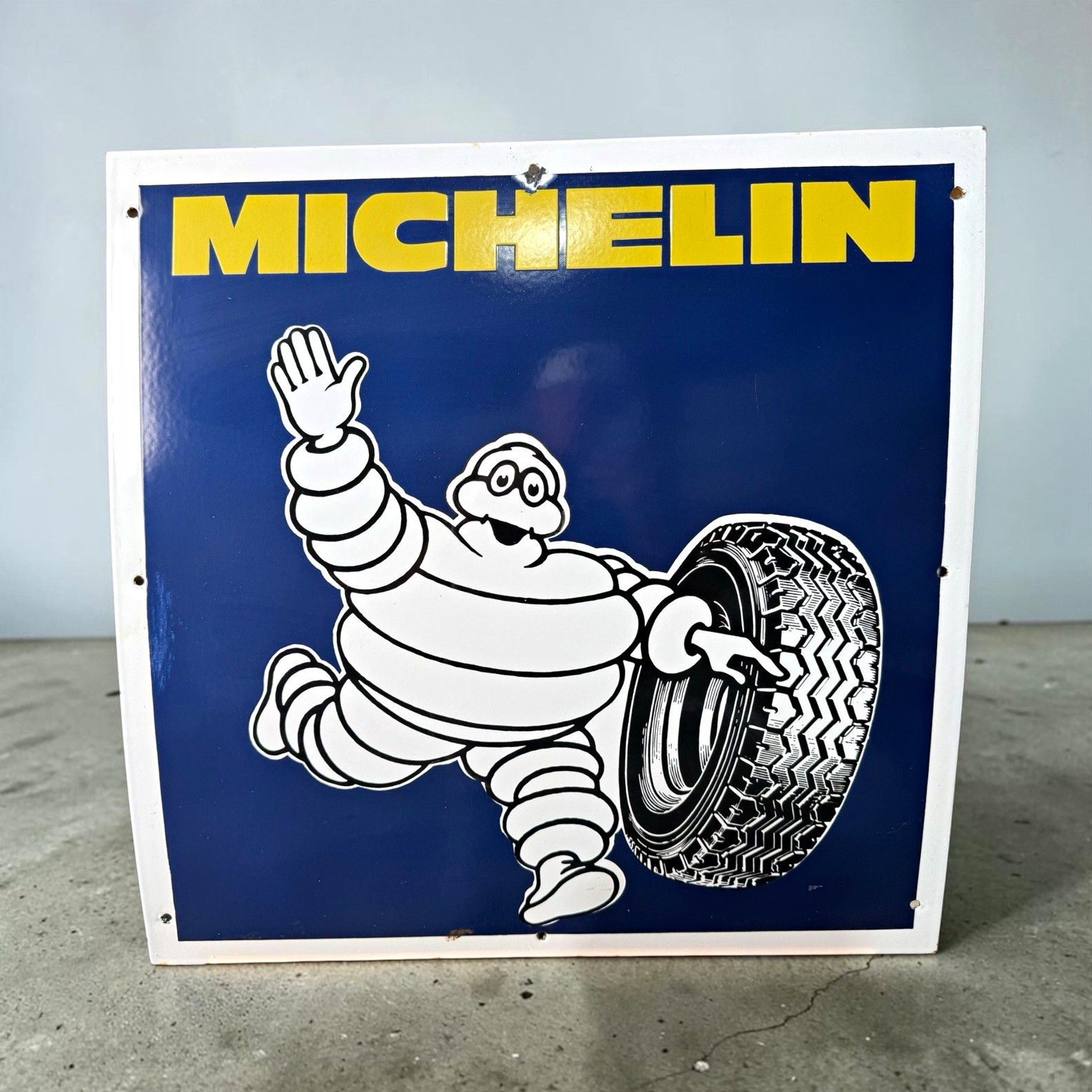 Michelin Bibendum Man Tire Theme Blue White Square Metal Advertising Sign Michelin Bibendum Man Tire Theme Blue White Square Metal Advertising Sign