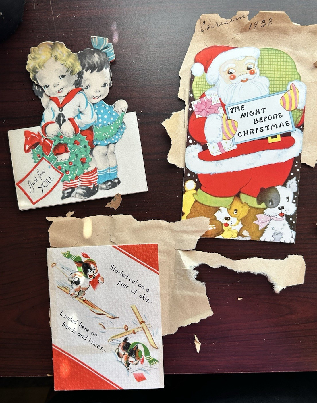 Three 1938, \'39 Vintage Greeting Cards Gibson 1 Santa booklet Night Before... Three 1938, \'39 Vintage Greeting Cards Gibson 1 Santa booklet Night Before...