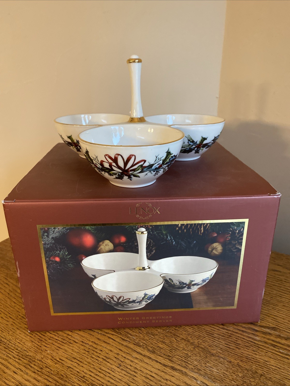 Lenox WINTER GREETINGS 3-Bowl Condiment Server w/Original Box/Packging EXCELLENT