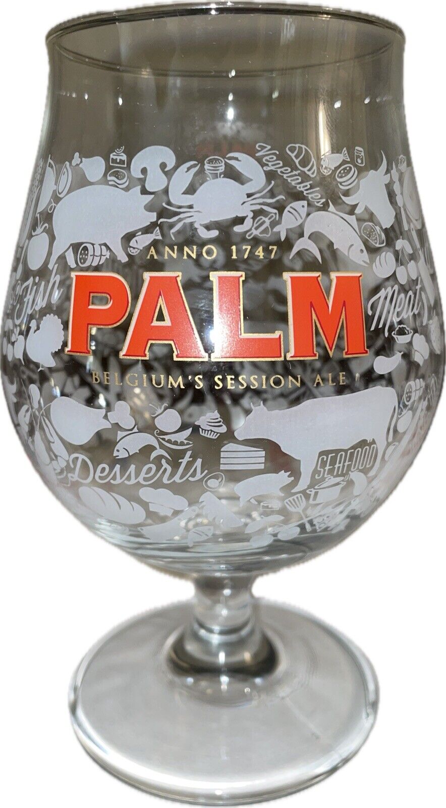 VTG PALM Belgian Ale Rare  Etched Pint Tulip Glass