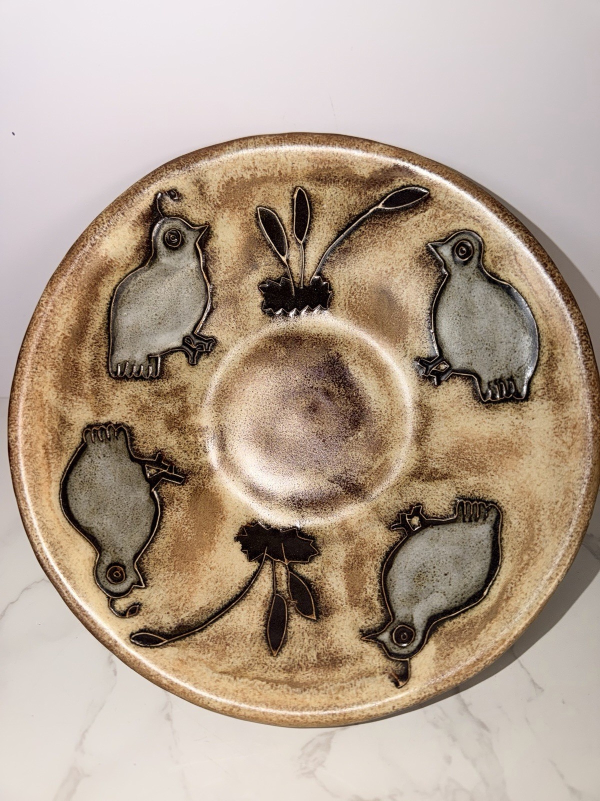 Mara-Mexico Serving Bowl Wall Art Vintage Stoneware Quail Signed New