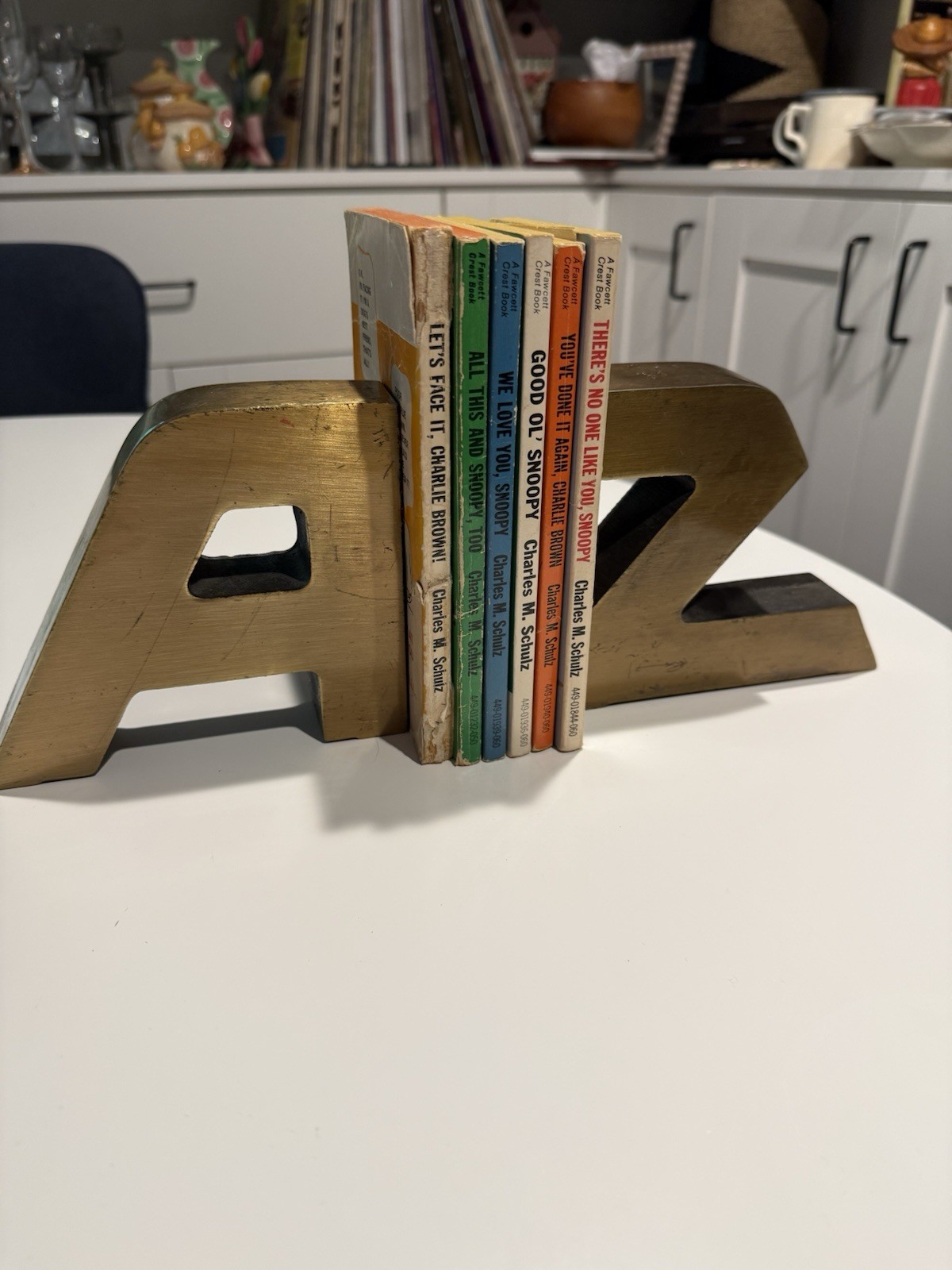 Vintage A Z Bookends Brass Tone Cast Metal Alphabet 6” Modernist Heavy