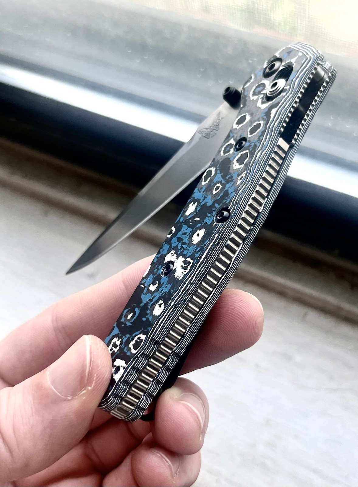 Benchmade 943 OSBORNE, RARE 💎  1/1  GORGEOUS Blue Rect. CF + TITANIUM CLASS