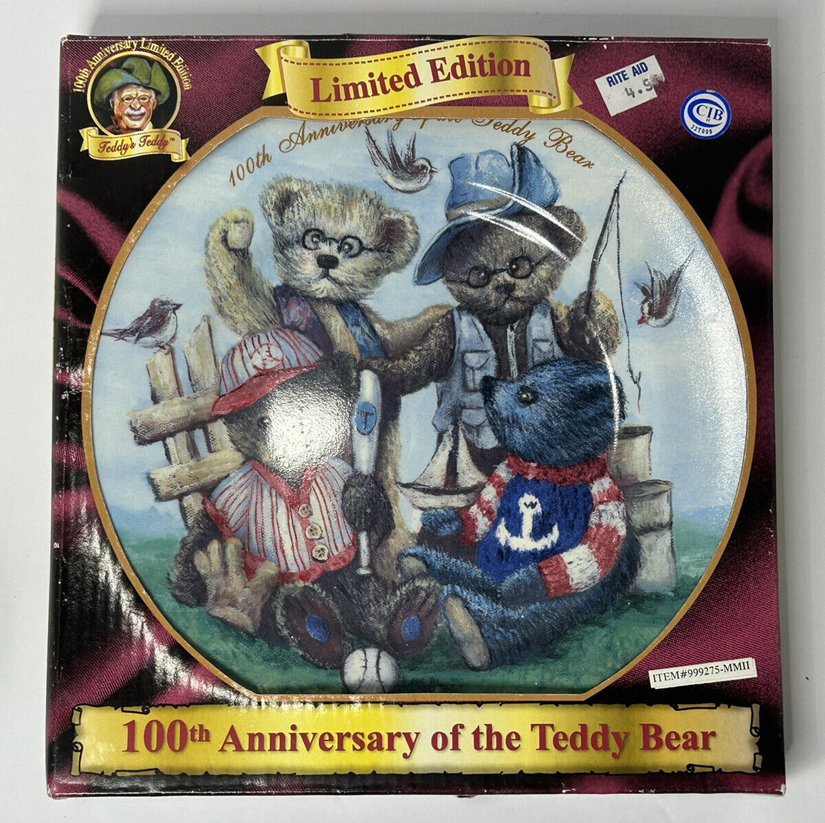 Limited Edition 100th Anniversary of the Teddy Bear Collectors Plate Boy Fishing