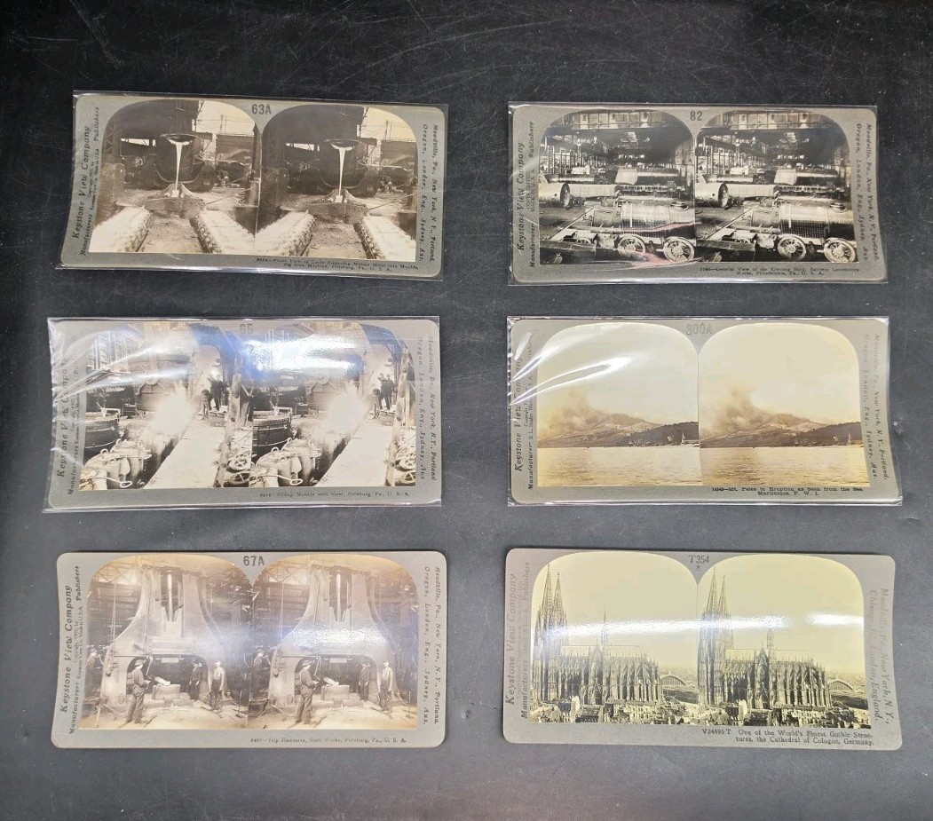 Keystone View Company Stereoscope Viewer Card Lot (6) Pittsburg Mt Pelee Cologne