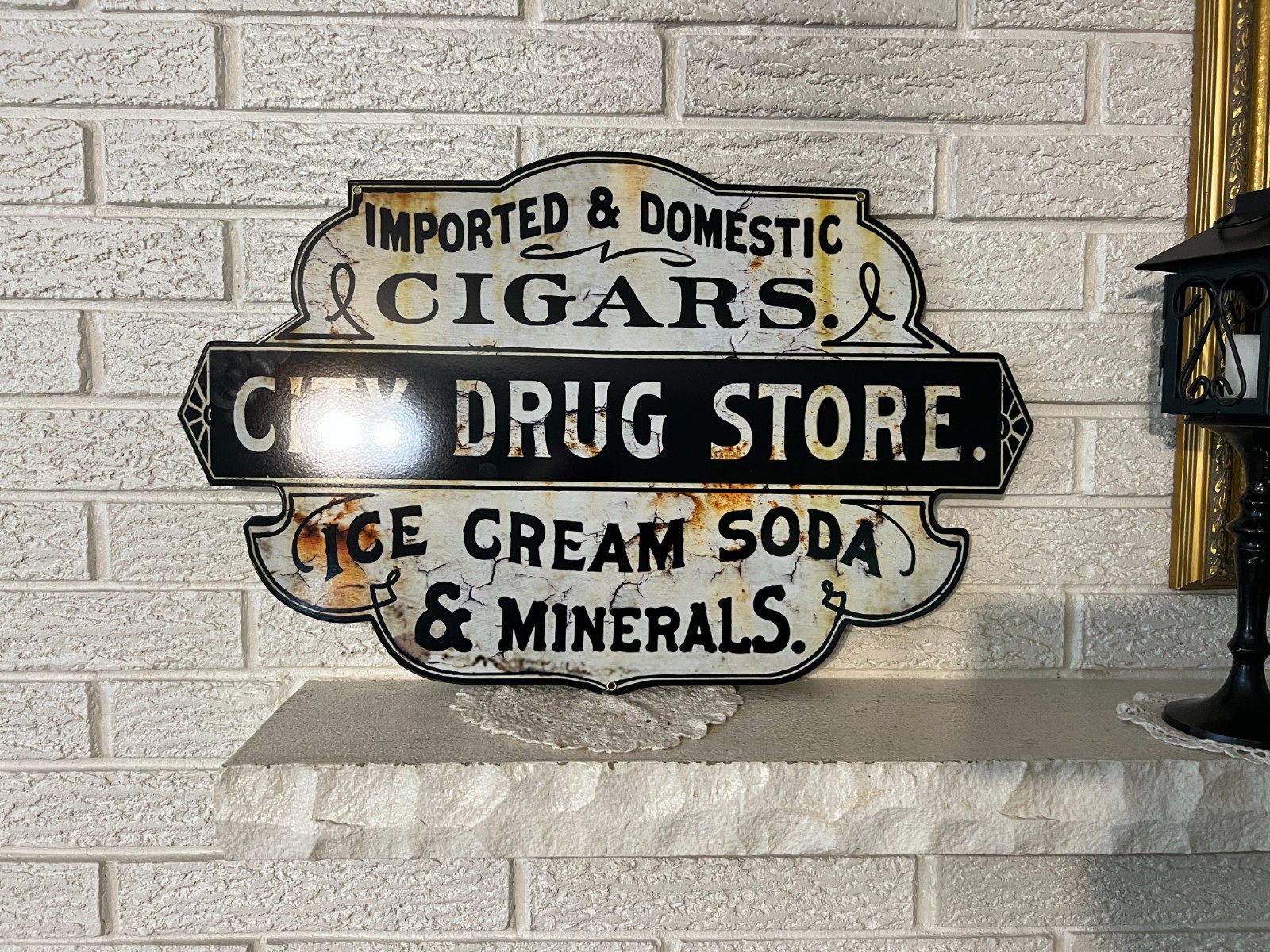 Antiqued Old City Drug Store  Country Drug Store Steel Sign 15.25 x 24 new repo