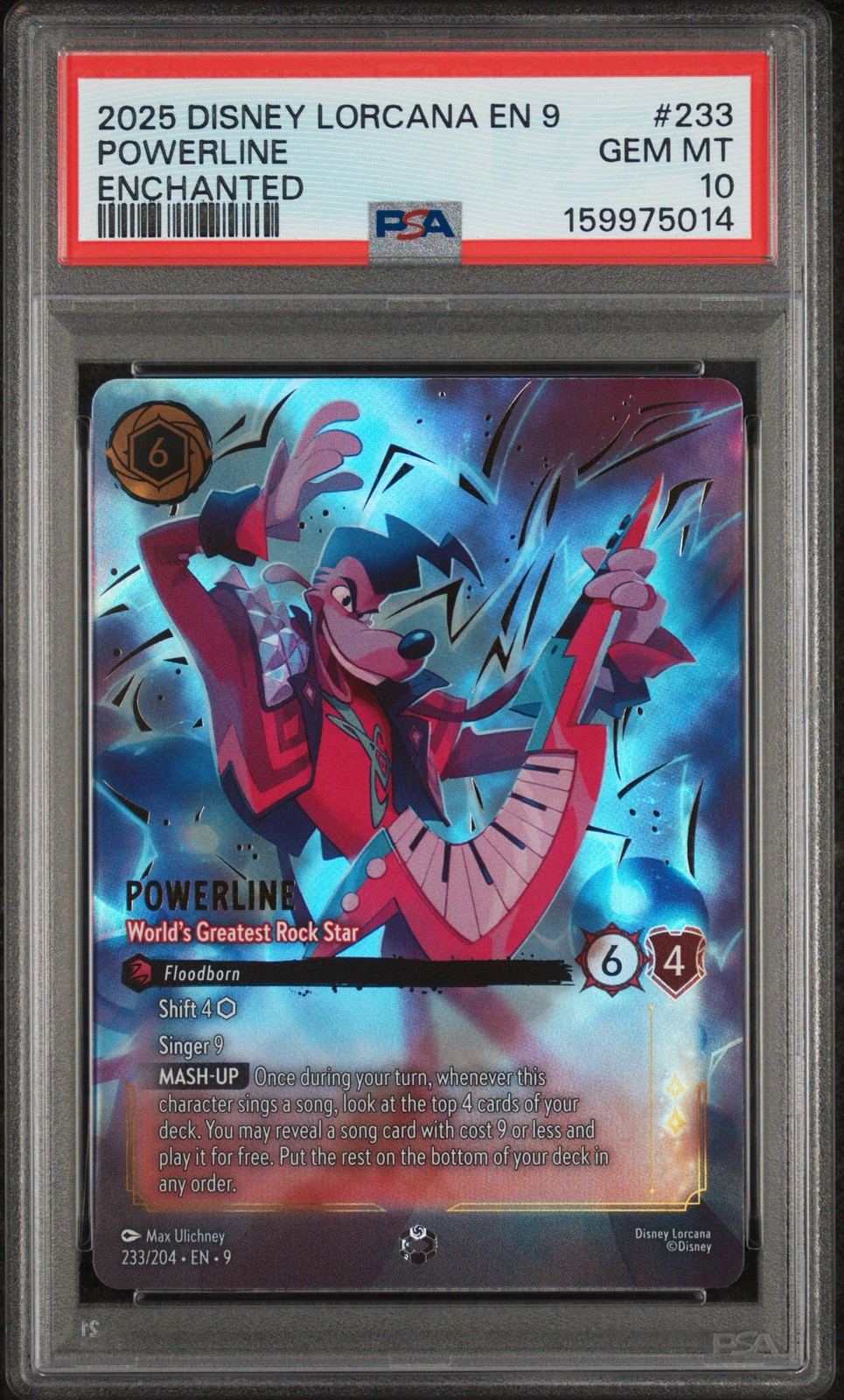 2025 DISNEY LORCANA EN 9-FABLED POWERLINE - WORLD'S GREATEST ROCK STAR PSA 10