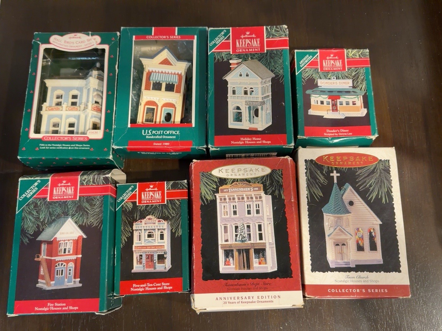 VTG 80s-90s Hallmark Nostalgic Houses & Shops Series Keepsake Ornaments Lot Of 8