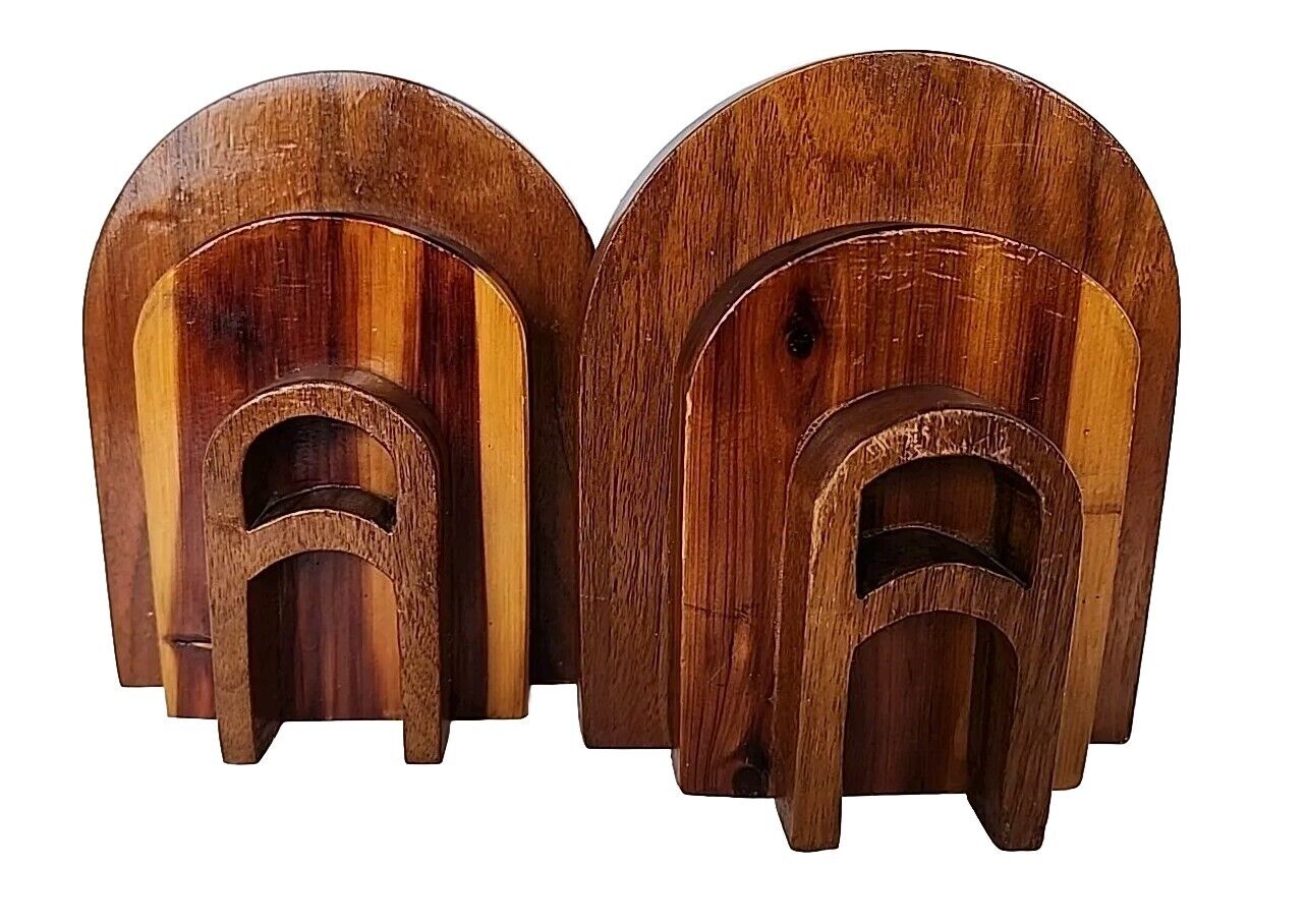 Vintage Handmade MCM Art Deco 5 ½ “Wood Bookends