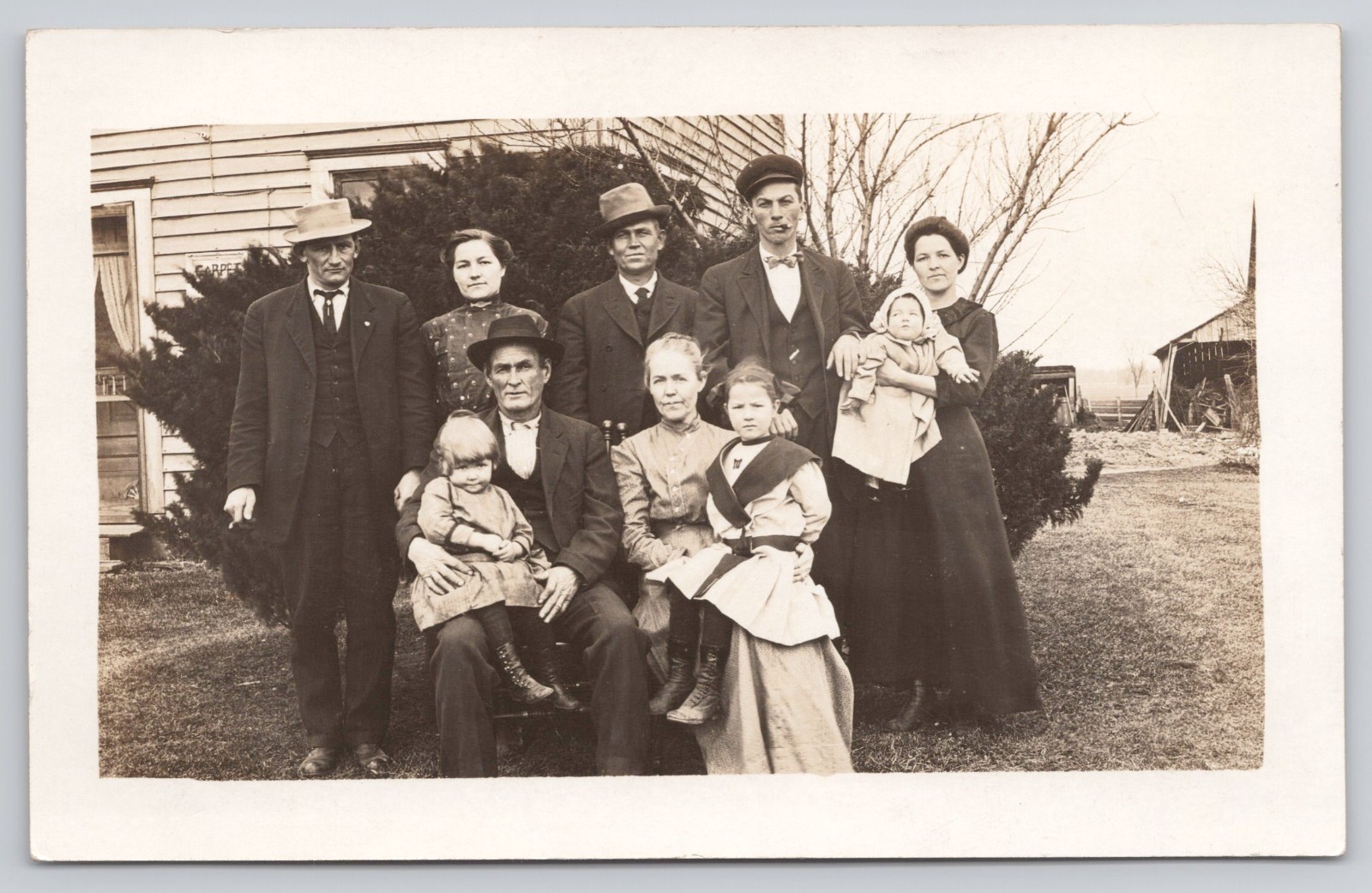 RPPC Multi Generation Families Rural Scene Outside Home 1912 Real Photo Postcard