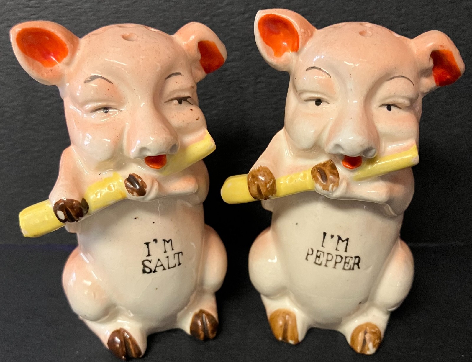 Vintage \'50s - Pigs Playing Flutes - Ceramic  - Salt & Pepper Shakers - Japan