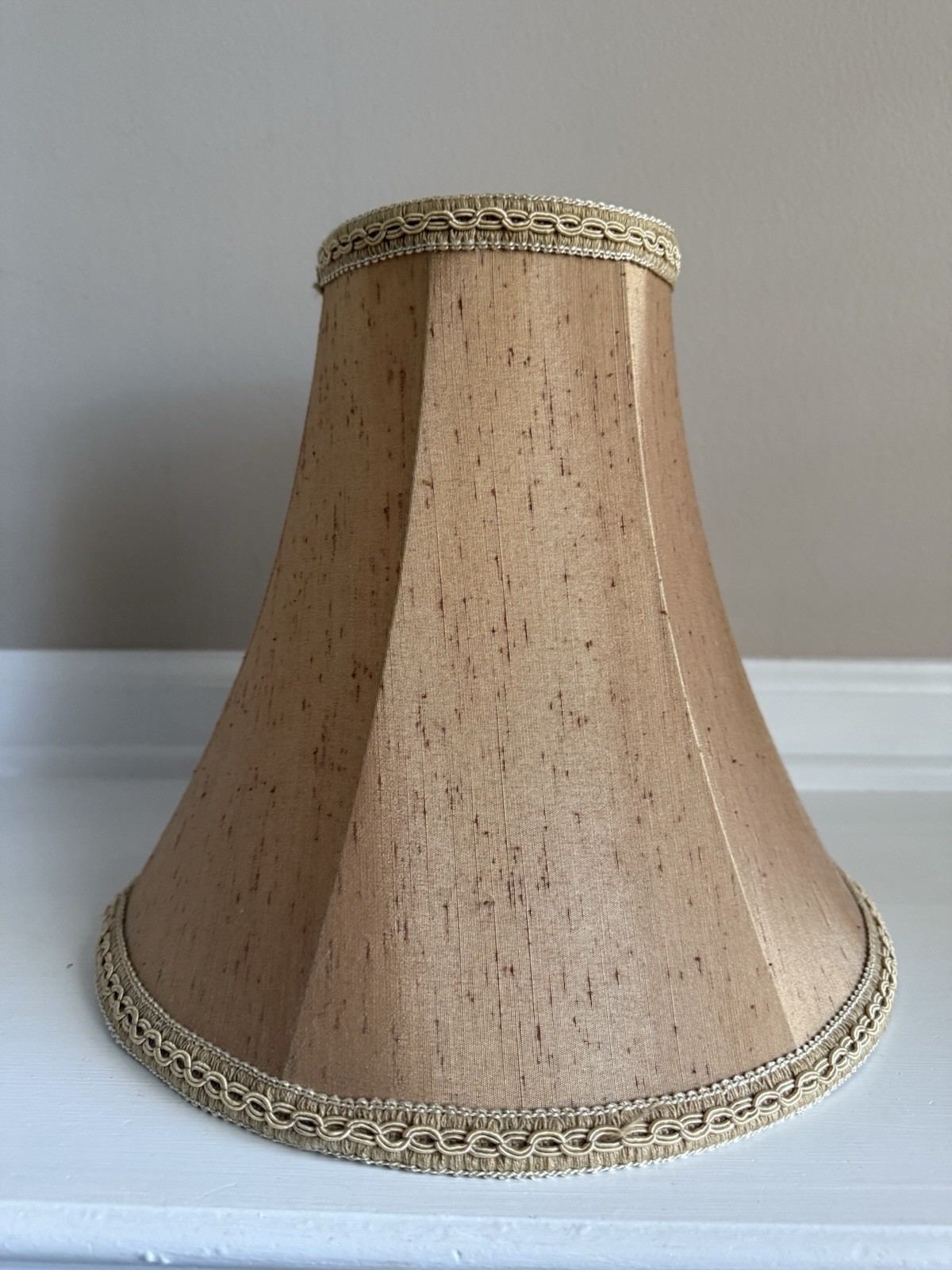 Vintage Victorian Gold Speckled Fabric Lamp Shade W/ Brocade Trim 10”x11”