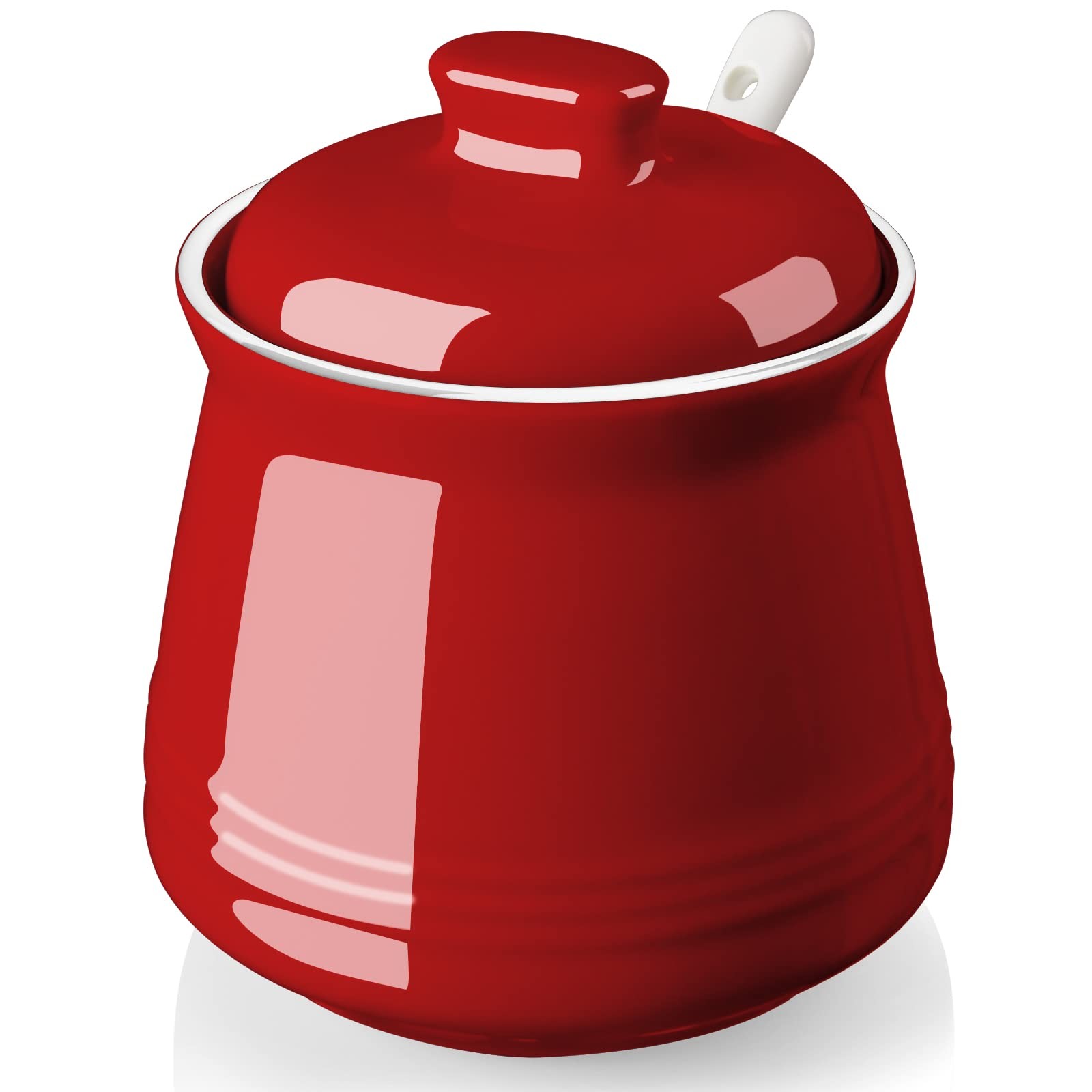 DAYYET Sugar Bowl with Lid and Spoon, 12 oz Ceramic Small, Red