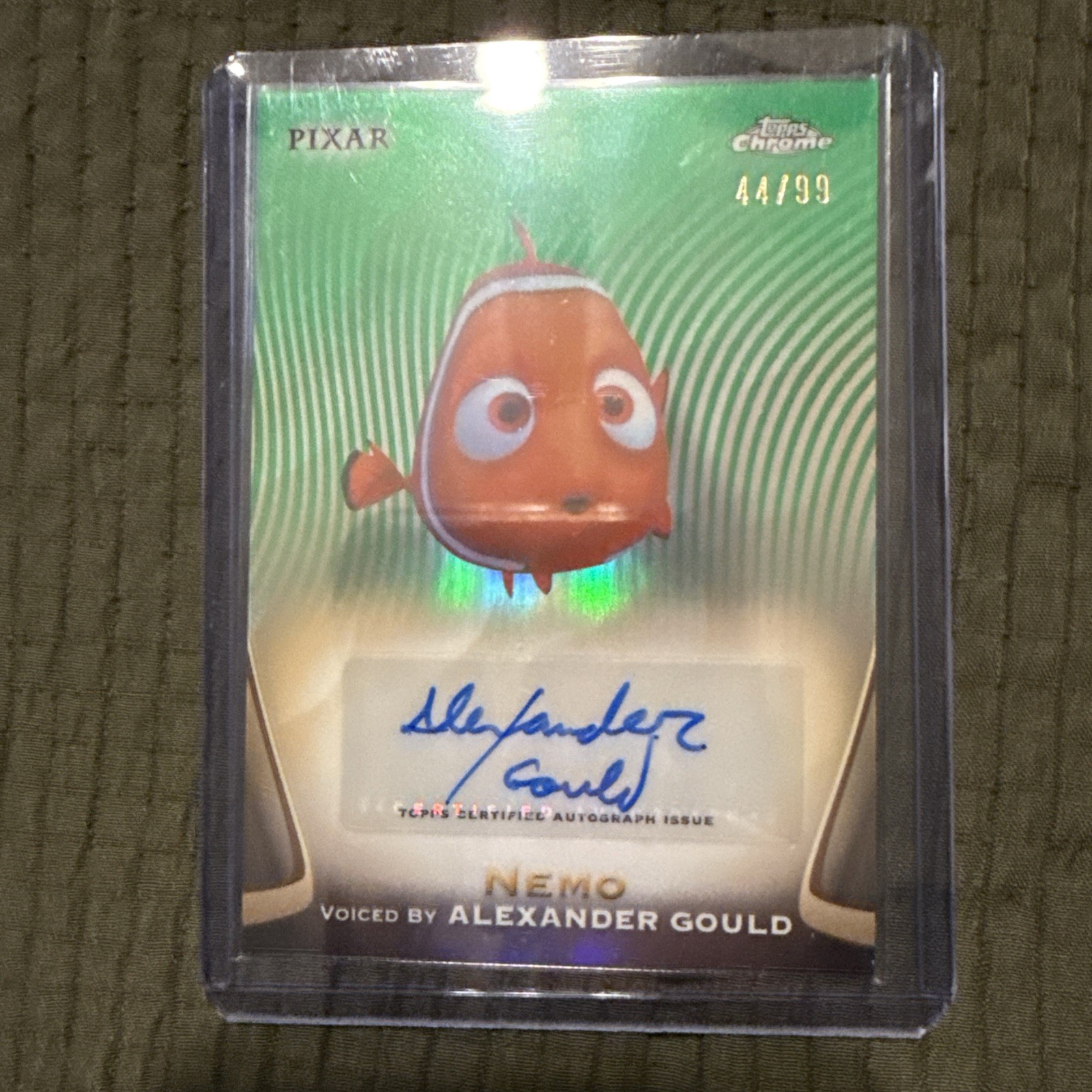 2025 Topps Chrome Disney NEMO Green Auto  /99 Voice Actor Alexander Gould