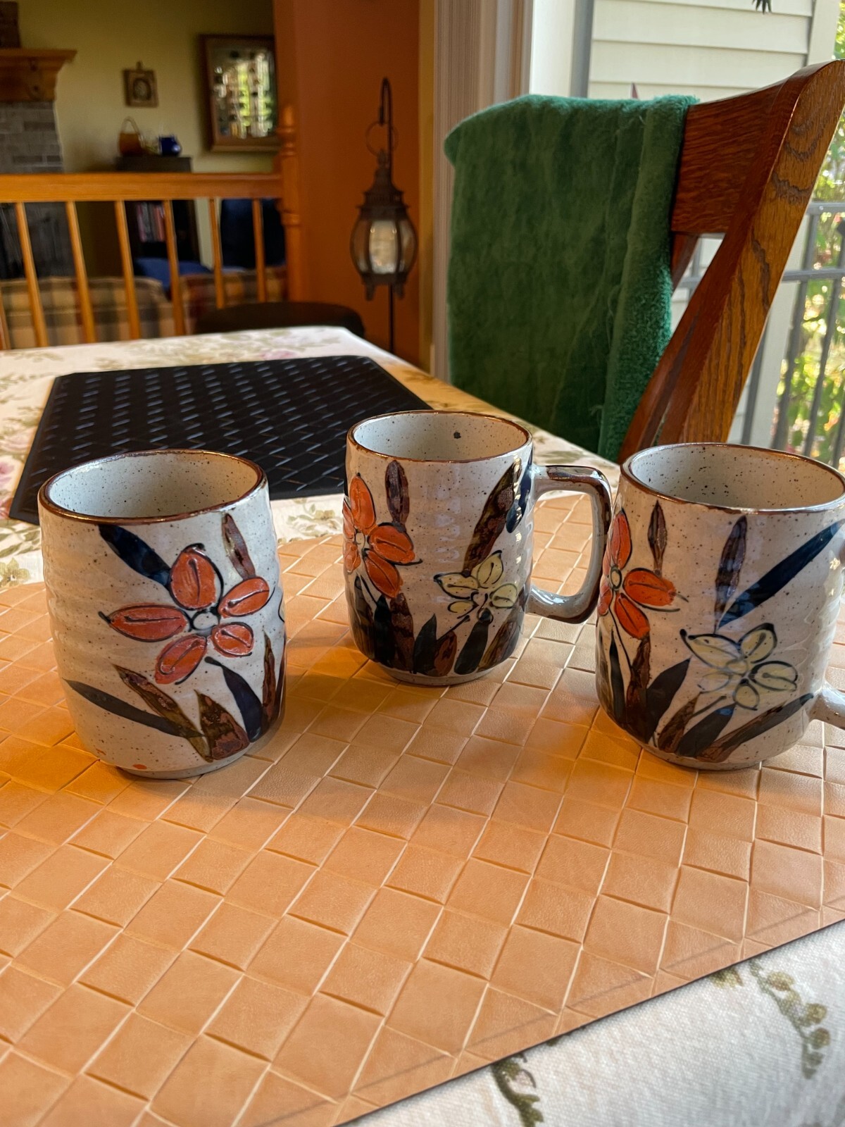 Pottery Ceramic Mug Cup 12 oz Tan with Flowers