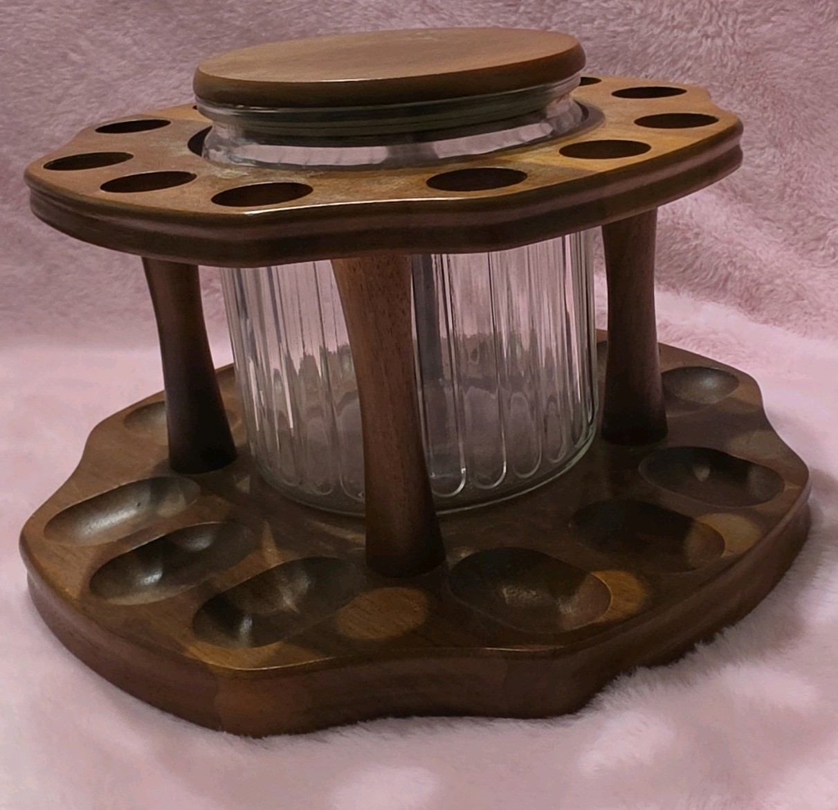 Vintage Walnut 12 Pipe Revolving Carousel 