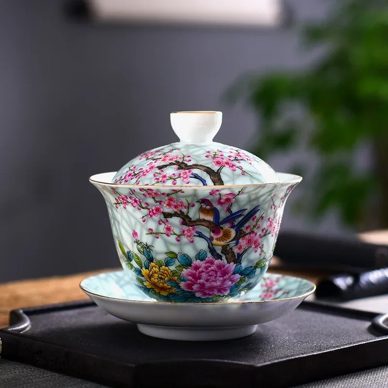 180ml Jingdezhen Porcelain Handpainted Enamel Gaiwan Tea Tureen Kungfu Teaware