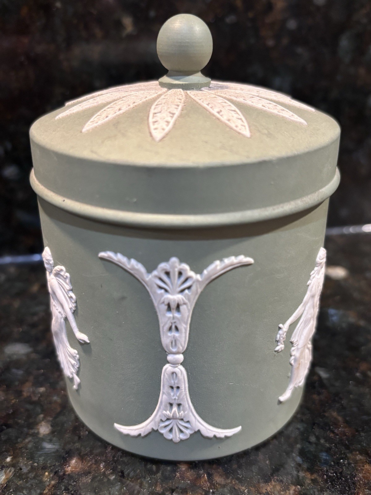 Vintage Wedgwood Jasperware Sage Green Tabacco Trinket Jar