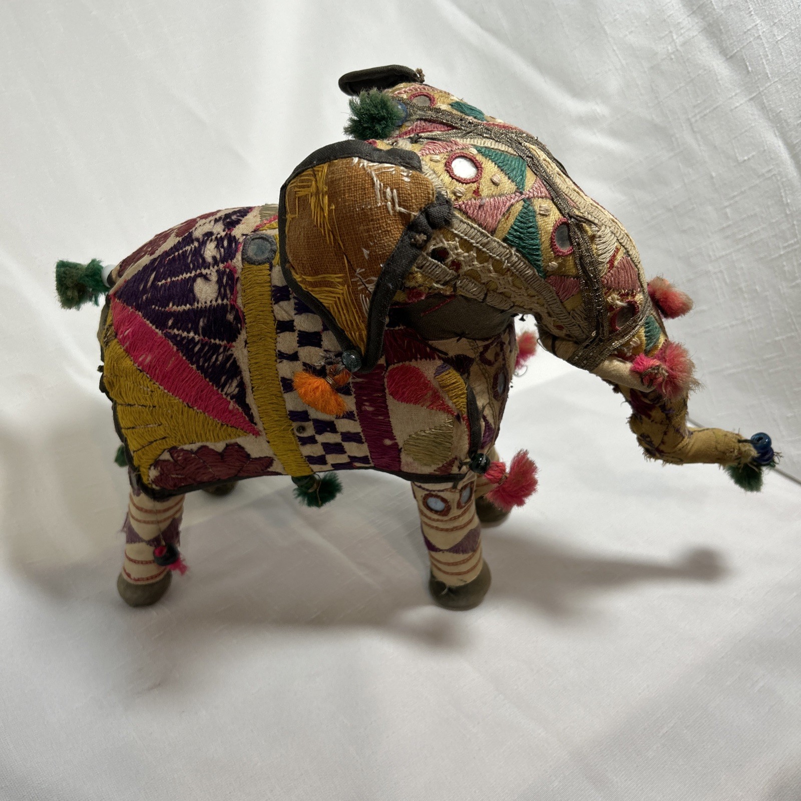 Vintage Hand-Crafted ANGLO RAJ Stuffed Cotton Embroidered ELEPHANT India 1950's