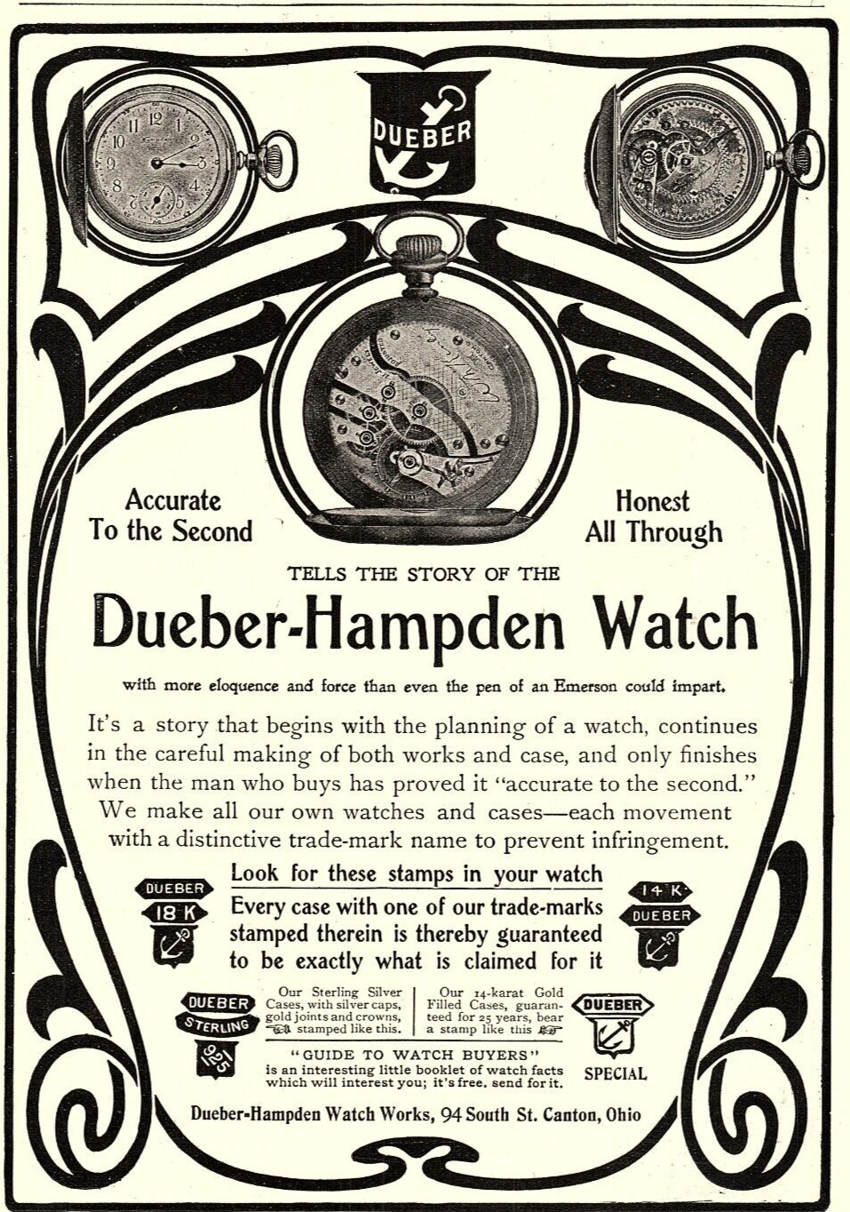 c1905 DUEBER-HAMPDEN WATCH CANTON OH ADVERTISING PRINT AD Z2125