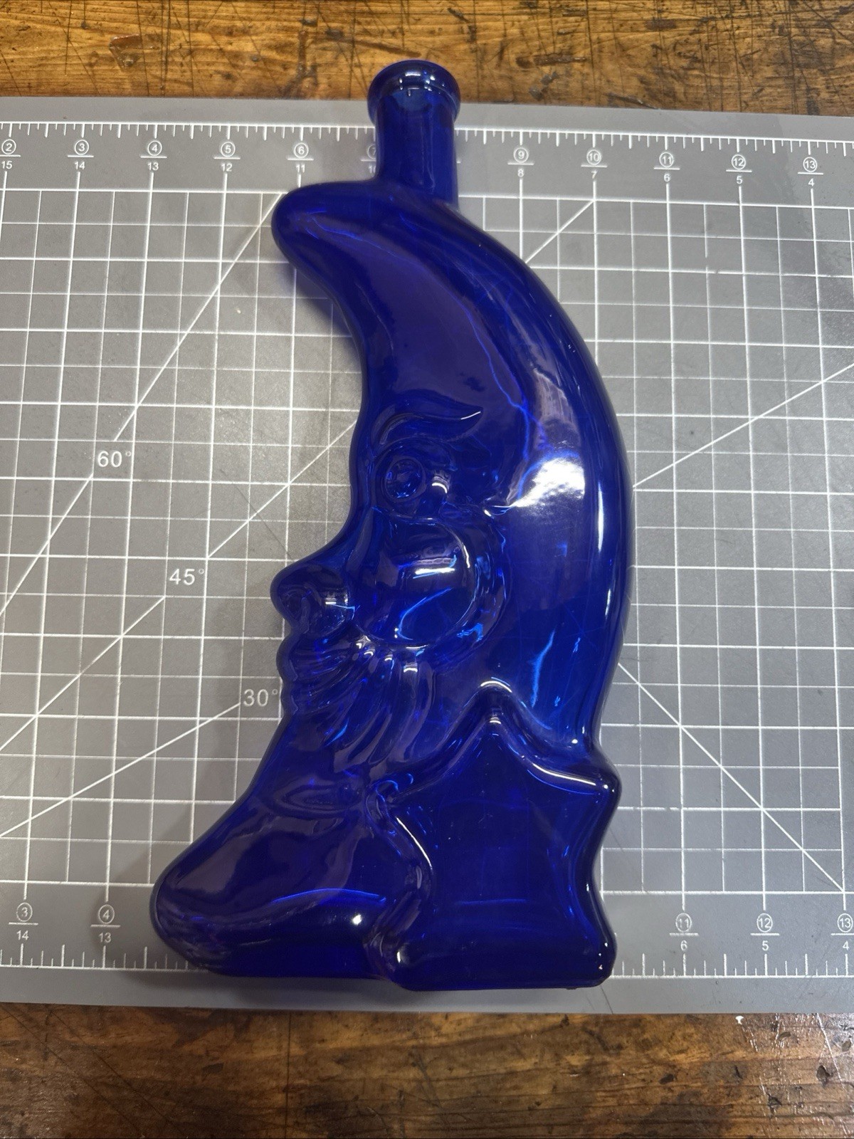 vintage cobalt blue glass bottle Moon And Star 