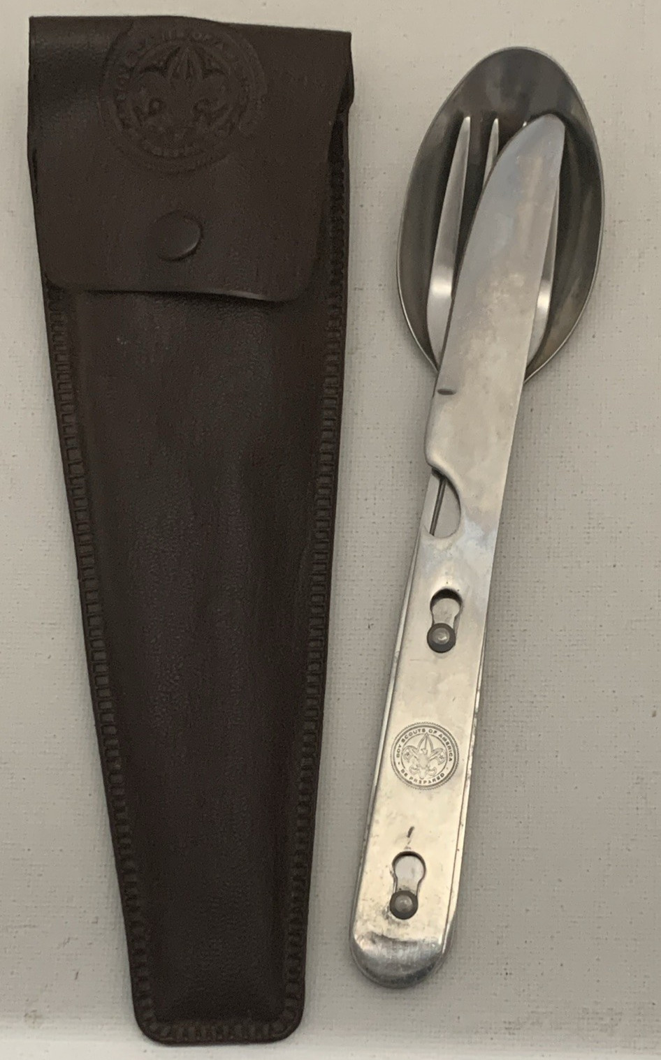 BSA Boy Scout Camp Utensil Set Vintage 3 Piece Fork Spoon Knife with case