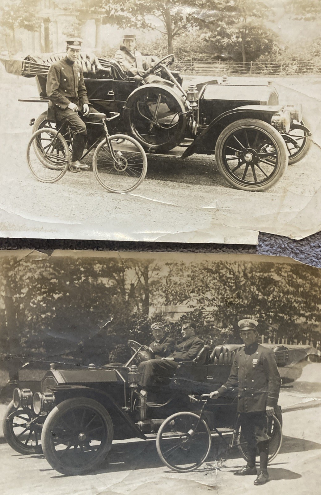 c1915 New York City Patrolman On Pope Bicycle J.P. Burns Photo Bronx NY DAMAGED