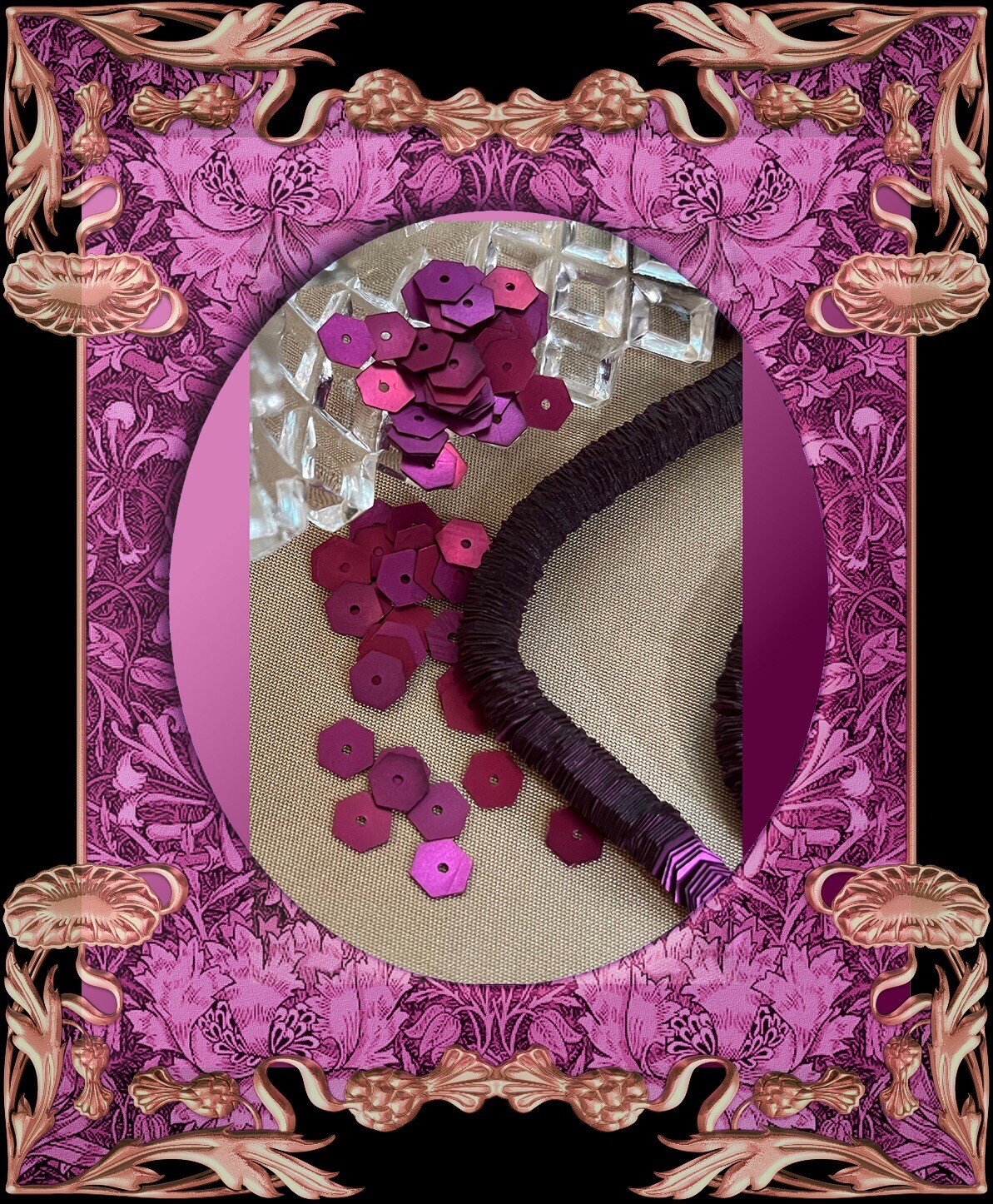 Antique Spangle Sequins Fuchsia Octagon Flat Metal 5MM Rare Germany 1910 Lot NOS
