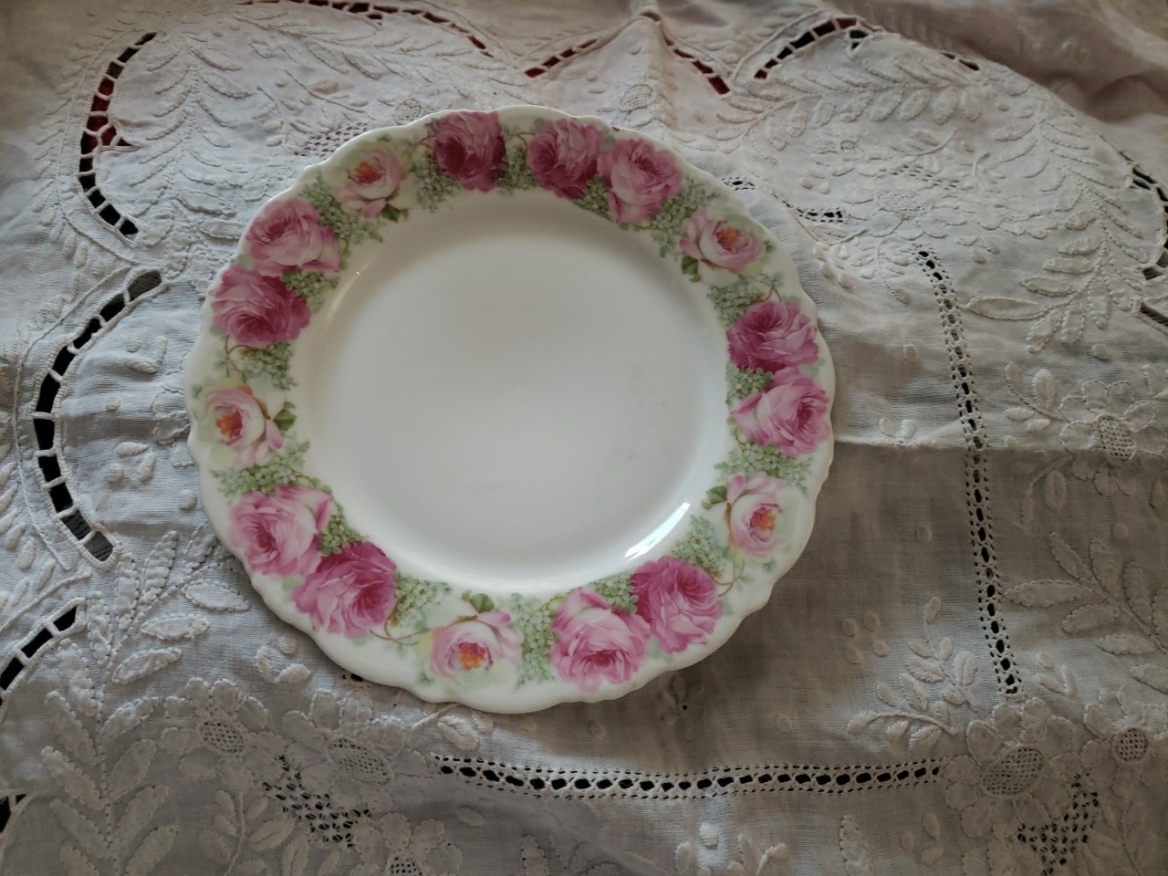Antique PS, Porzellanfabrik Schonwald, Germany Plate With Pink Roses, 7.5\