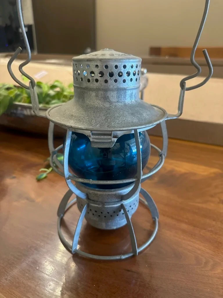 Antique Dressel Arlington, NJ Railroad Lantern w/ Blue Globe