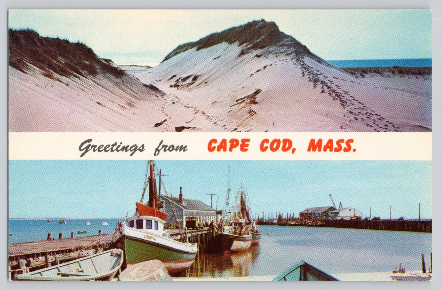 Vintage Cape Cod MA Provincetown Dunes Waterfront Fishing Boats Chrome Postcard