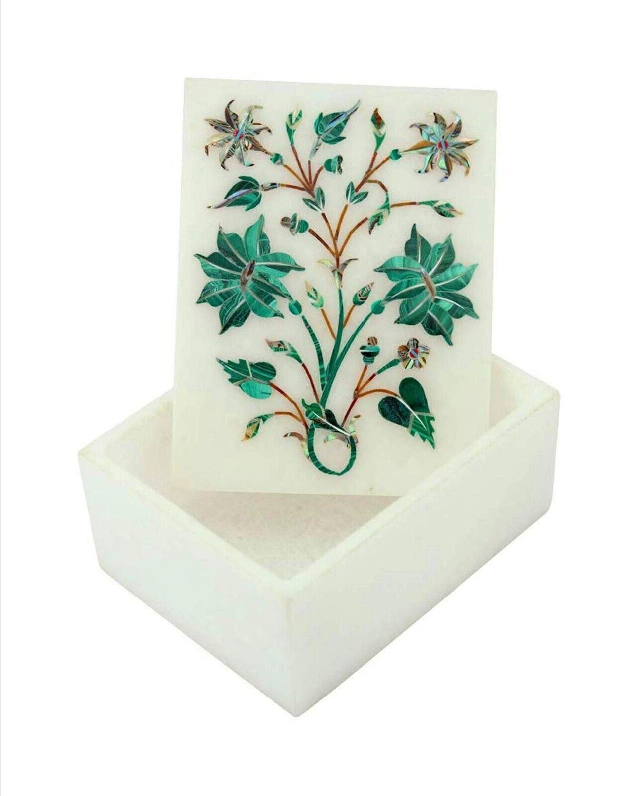 Unique Design Inlay Work Jewelry Box Rectangle White Marble Multipurpose Box