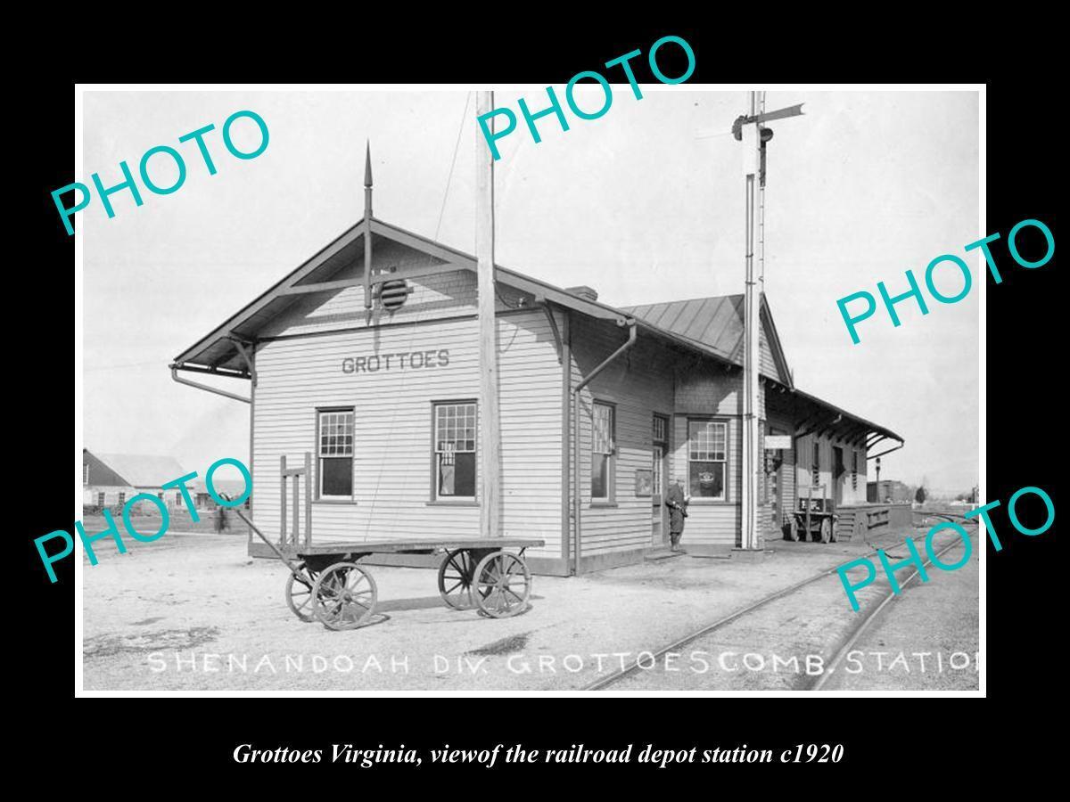 OLD 8x6 HISTORIC PHOTO OF GROTTOES VIRGINIA THE RAILROAD DEPOT STATION c1920
